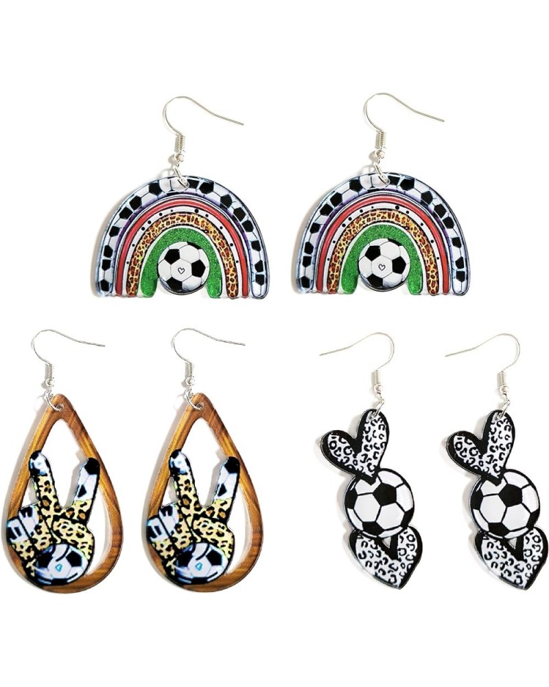 3 Pairs Sports Game Acrylic Soccer Dangle Earrings Football Rianbow Heart Letters ABC LOVE Gnome Drop Earrings for Women Girl...