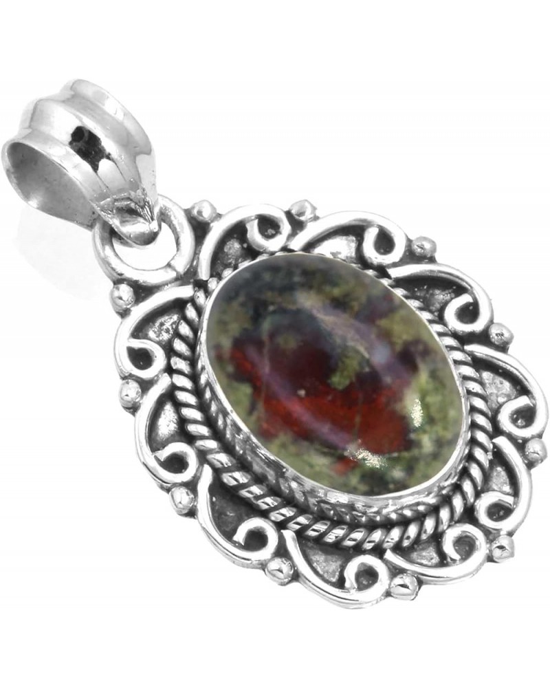 925 Sterling Silver Handmade Pendant for Women 10x14 Oval Gemstone Statement Jewelry for Gift (99528_P) Dragon Blood Jasper $...