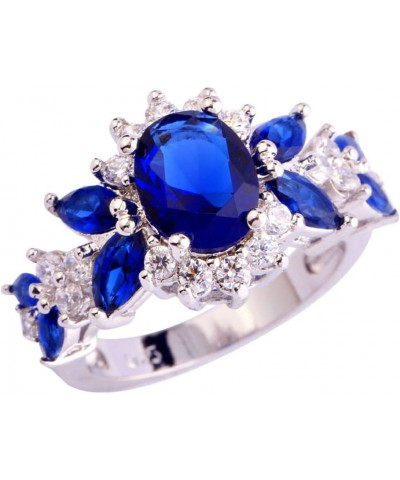 925 Sterling Silver Plated Created Sapphire Quartz&Topaz Cluster Women Band Ring Dark Blue US7 $3.84 Rings