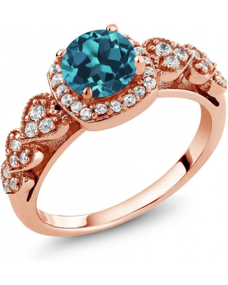 18K Rose Gold Plated Silver London Blue Topaz Ring For Women (1.07 Cttw, Gemstone Birthstone, Available In Size 5, 6, 7, 8, 9...