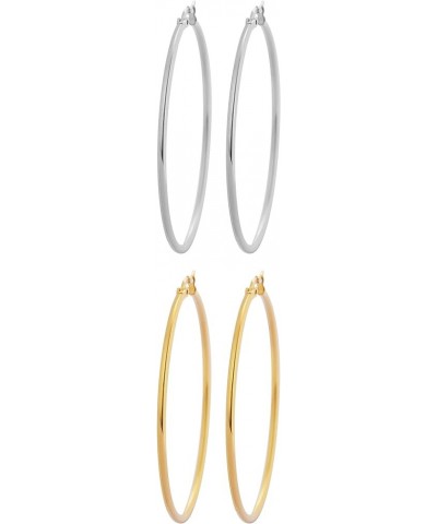 Rounded Hoops Earrings (20mm-60mm Diameter) 2 Pairs Gold and Silver 50mm $9.46 Earrings