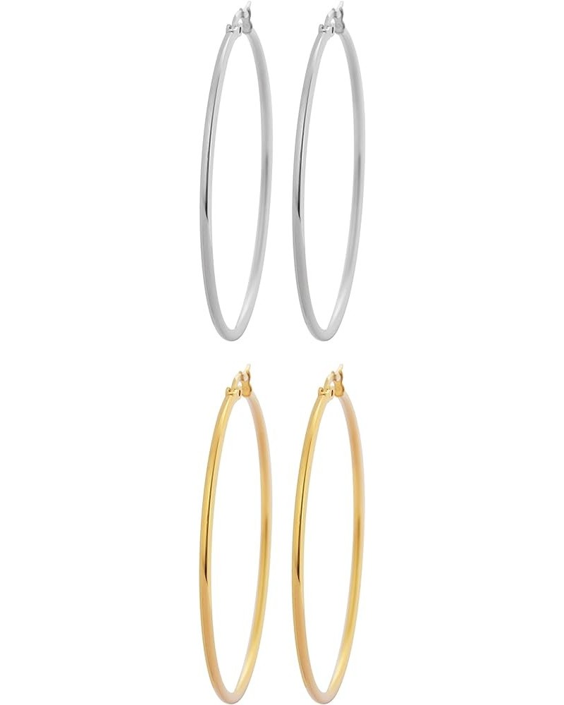 Rounded Hoops Earrings (20mm-60mm Diameter) 2 Pairs Gold and Silver 50mm $9.46 Earrings