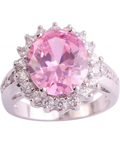 Women's 925 Sterling Silver Created Emerald Quartz Filled Halo Anniversary Ring Pink $4.79 Rings