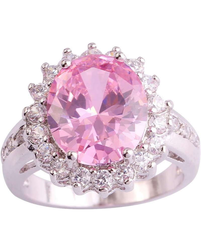 Women's 925 Sterling Silver Created Emerald Quartz Filled Halo Anniversary Ring Pink $4.79 Rings