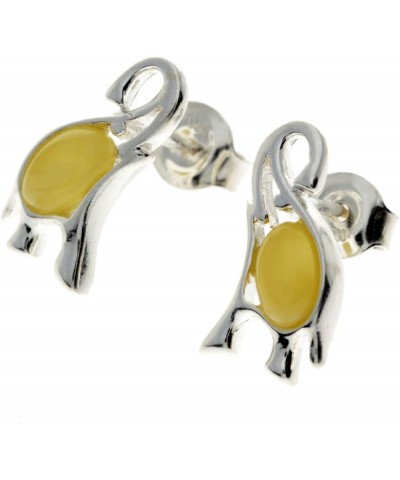 Classic Genuine Baltic Amber 925 Sterling Silver Lucky Elephant Studs Designer Earrings GL176 Lemon $19.03 Earrings