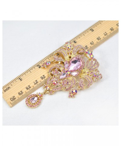 Womens 3.66 Inch Aurora Borealis Pink Crystal Rhinestones Wedding Flower Bouquet Teardrop Brooch Pin $14.99 Brooches & Pins