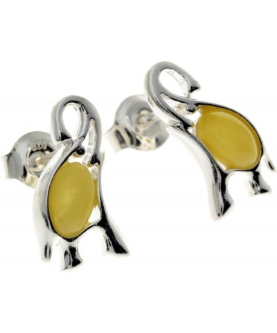 Classic Genuine Baltic Amber 925 Sterling Silver Lucky Elephant Studs Designer Earrings GL176 Lemon $19.03 Earrings