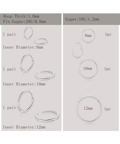 Hypoallergenic Small Hoop Earrings for Women Men,Huggie Tiny Hoop Earrings Sets for Cartilage Tragus,Titanium Surgical Steel ...