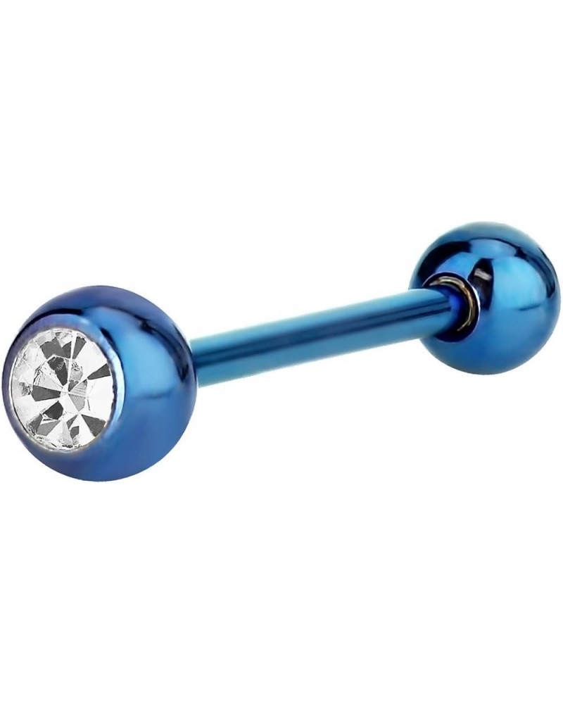 14G 16mm (5/8 Inch) CZ Crystal Surgical Steel IP Plated Tongue Ring Blue $8.39 Body Jewelry