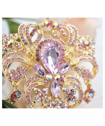 Womens 3.66 Inch Aurora Borealis Pink Crystal Rhinestones Wedding Flower Bouquet Teardrop Brooch Pin $14.99 Brooches & Pins