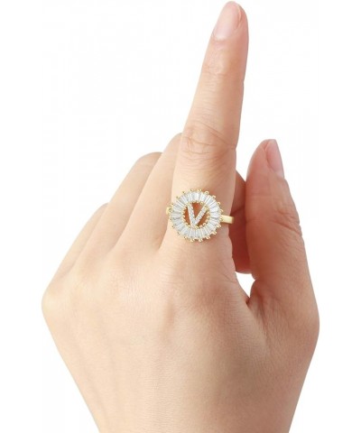 Initial Letter Knuckle Ring Charm A-Z Alphabet Adjustable Open Rings for Women Girls V gold color $7.41 Rings