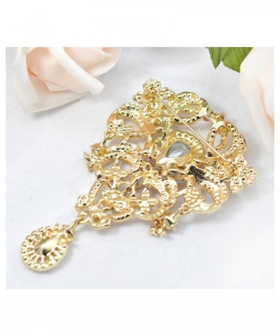 Womens 3.66 Inch Aurora Borealis Pink Crystal Rhinestones Wedding Flower Bouquet Teardrop Brooch Pin $14.99 Brooches & Pins