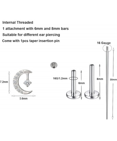 G23 Titanium Tragus Conch Cartilage Earrings Labret Studs Flat Back Piercing Jewelry for Helix Rook Lobe Internally Threaded ...