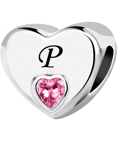 Initial A-Z Letter Love Pink Heart Alphabet Bead Charms Compatible with Pandora Charm Bracelets for Women P $8.33 Bracelets