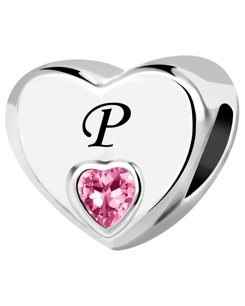 Initial A-Z Letter Love Pink Heart Alphabet Bead Charms Compatible with Pandora Charm Bracelets for Women P $8.33 Bracelets