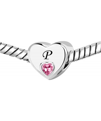 Initial A-Z Letter Love Pink Heart Alphabet Bead Charms Compatible with Pandora Charm Bracelets for Women P $8.33 Bracelets