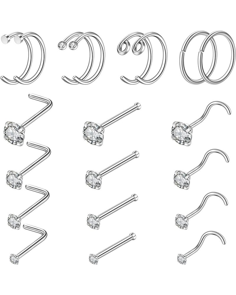 16pcs 20g Stainless Steel Nose Stud for Women 20g Nose Ring Surgical Steel for Men Body Piercing Jewelry Hoop Set-Silver 7mm ...