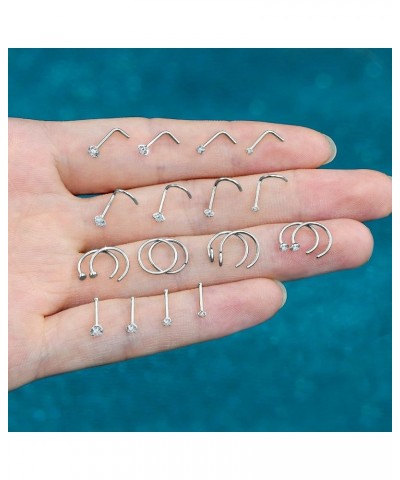 16pcs 20g Stainless Steel Nose Stud for Women 20g Nose Ring Surgical Steel for Men Body Piercing Jewelry Hoop Set-Silver 7mm ...