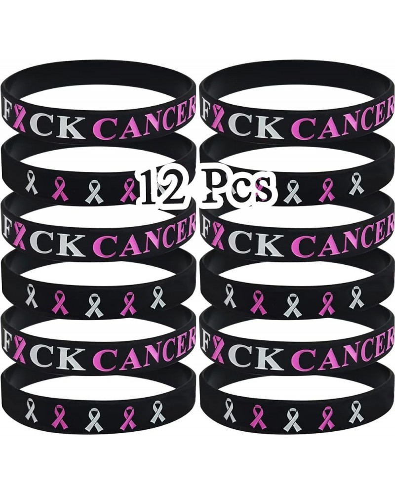 12 Pack Breast Cancer Awareness Bulk Items Pink Ribbon Bracelets for Women Men Adult Fundraiser Party Favors Survivors Gifts ...