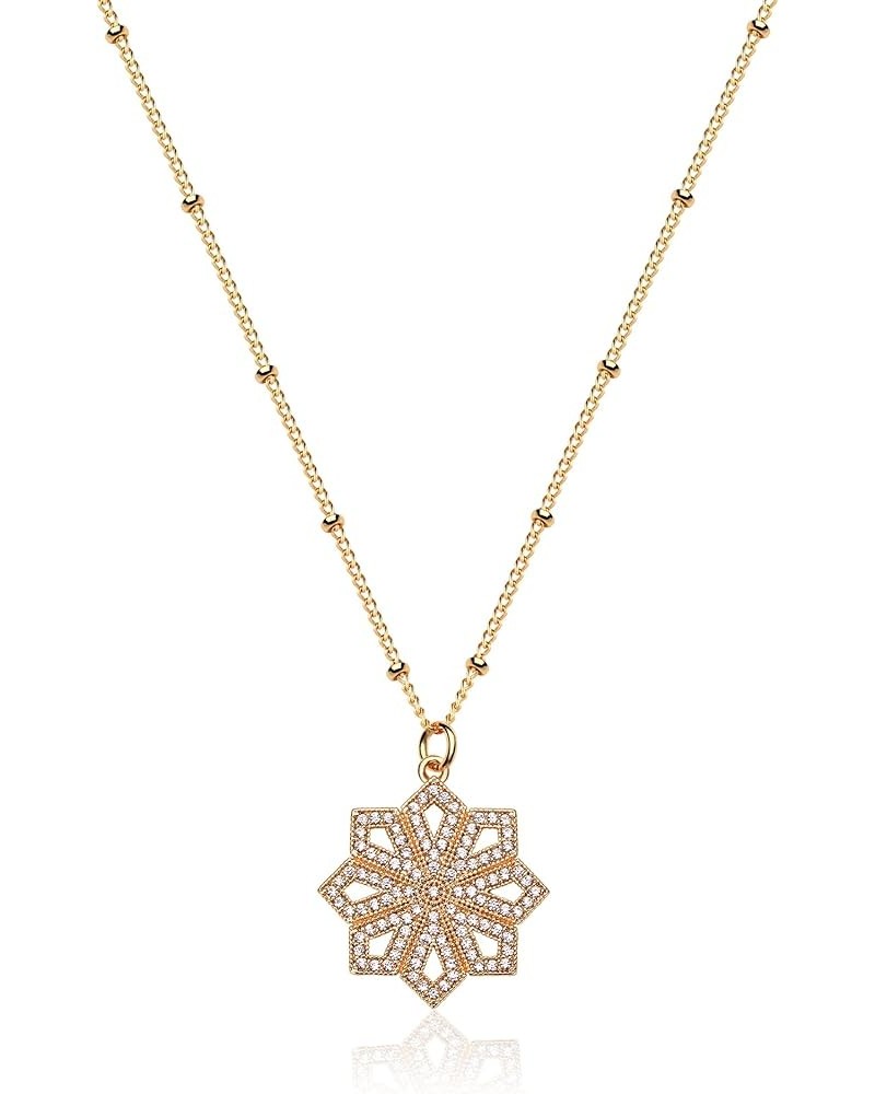 14K Gold Plated Flower Necklace for Women Dainty Cubic Zirconia Petals Flower Clover Snowflake Pendant Necklace Jewelry Gifts...