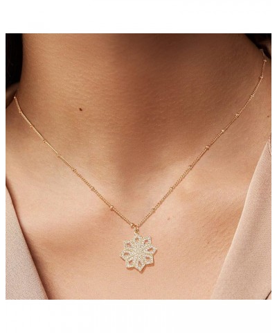 14K Gold Plated Flower Necklace for Women Dainty Cubic Zirconia Petals Flower Clover Snowflake Pendant Necklace Jewelry Gifts...