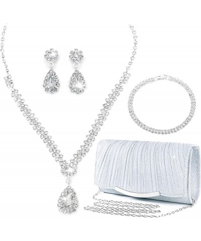 4-5 Pieces Jewelry Set for Prom Brides,Women's Silver Rhinestone Evening Bag Jewelry Sets Accessories Set 4-Modern Style $8.6...