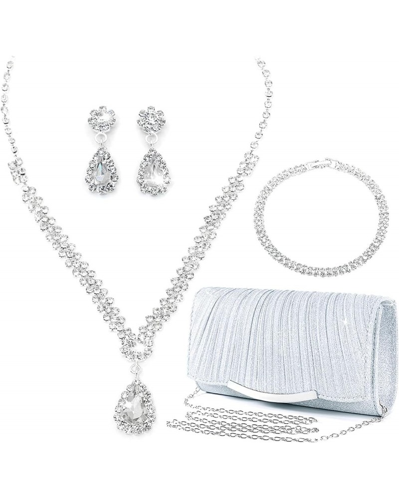 4-5 Pieces Jewelry Set for Prom Brides,Women's Silver Rhinestone Evening Bag Jewelry Sets Accessories Set 4-Modern Style $8.6...