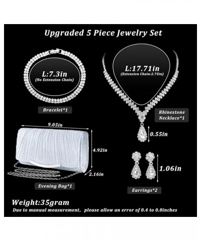 4-5 Pieces Jewelry Set for Prom Brides,Women's Silver Rhinestone Evening Bag Jewelry Sets Accessories Set 4-Modern Style $8.6...