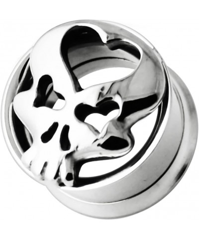 Skull with Heart Top Internally Threaded 316L Surgical Steel Flesh Tunnel - Sold by Piece 18.0 Millimeters $9.77 Body Jewelry