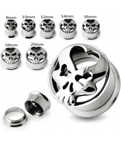 Skull with Heart Top Internally Threaded 316L Surgical Steel Flesh Tunnel - Sold by Piece 18.0 Millimeters $9.77 Body Jewelry