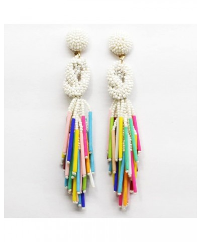 Handmade Beaded Solid Color Post Statement Earrings for Women Girl All Season 4 inch Long White Pearl Multi $11.59 Earrings