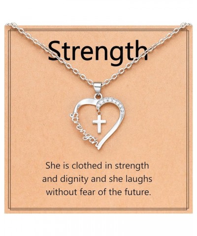 Heart Cross Necklace for Women Baptism Confirmation Easter Gifts Strength $11.99 Necklaces