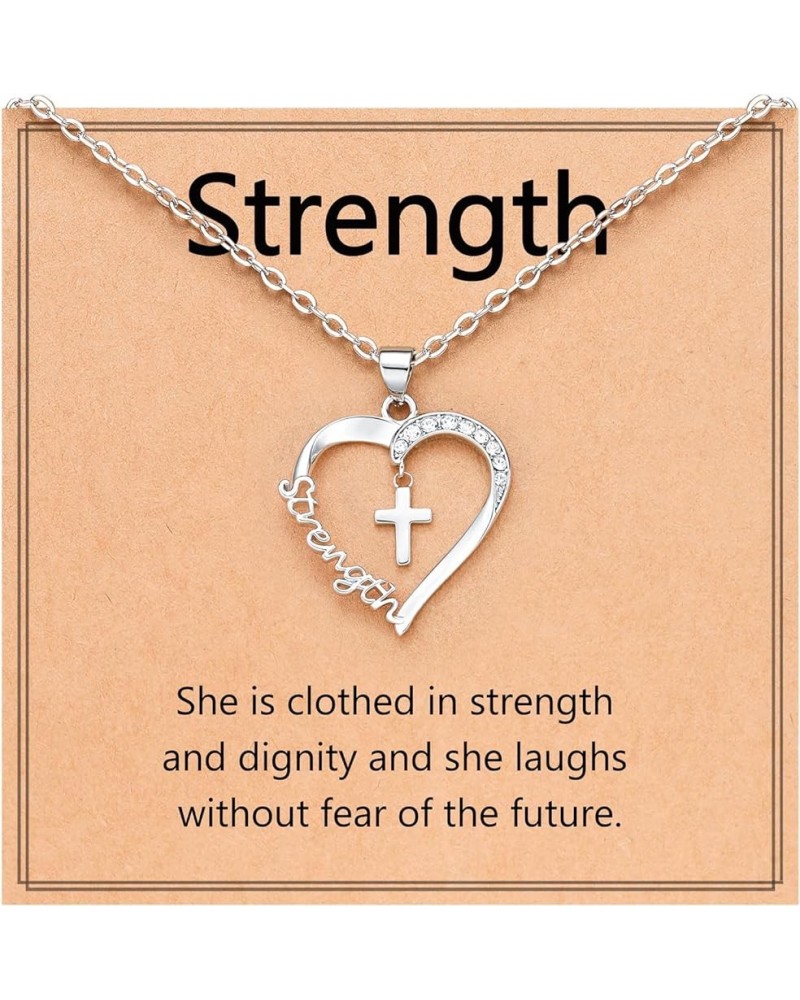 Heart Cross Necklace for Women Baptism Confirmation Easter Gifts Strength $11.99 Necklaces