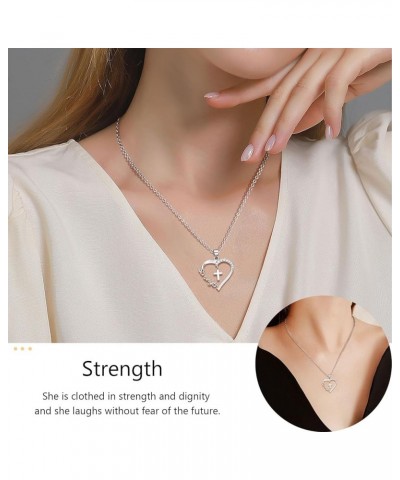 Heart Cross Necklace for Women Baptism Confirmation Easter Gifts Strength $11.99 Necklaces