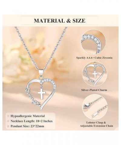 Heart Cross Necklace for Women Baptism Confirmation Easter Gifts Strength $11.99 Necklaces