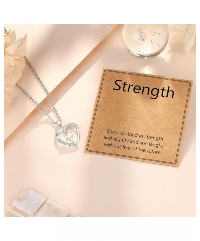 Heart Cross Necklace for Women Baptism Confirmation Easter Gifts Strength $11.99 Necklaces