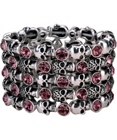 Women's Skull Stretch Cuff Bracelets - Elastic Band Fit Wrist 7 to 8 inch - Lead & Nickle Free - Women Biker Jewelry Pink $13...