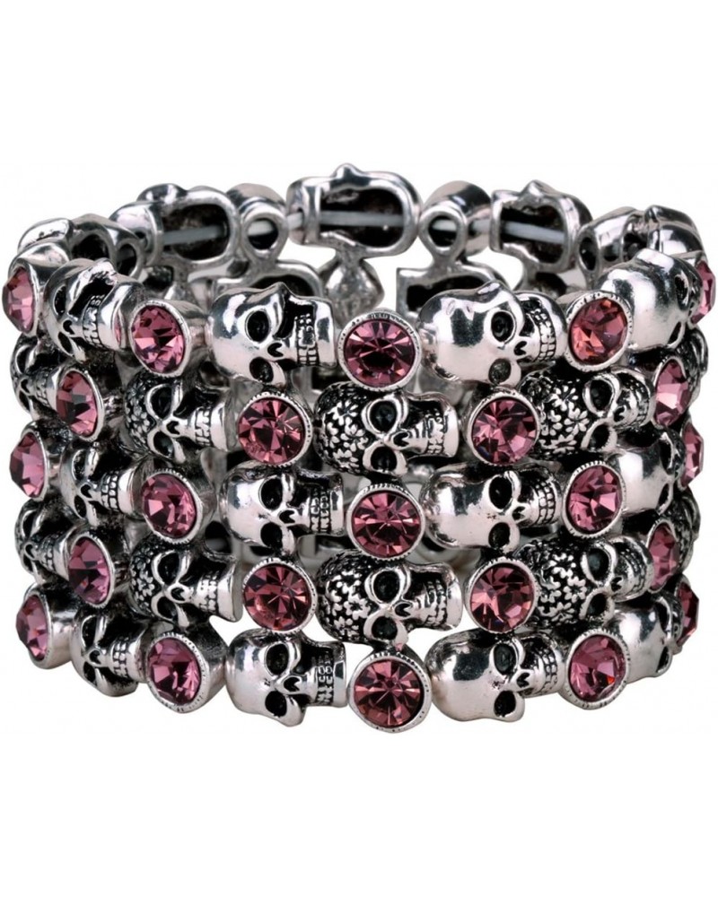 Women's Skull Stretch Cuff Bracelets - Elastic Band Fit Wrist 7 to 8 inch - Lead & Nickle Free - Women Biker Jewelry Pink $13...