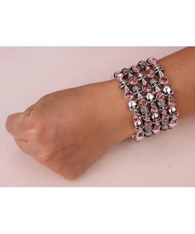 Women's Skull Stretch Cuff Bracelets - Elastic Band Fit Wrist 7 to 8 inch - Lead & Nickle Free - Women Biker Jewelry Pink $13...