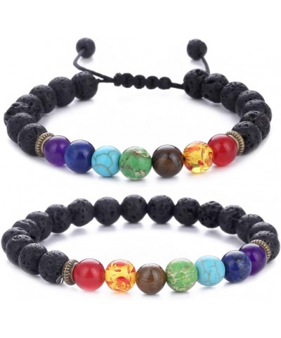 Beads Bracelet Adjustable Bracelet Braided Yoga Beads Bracelet 8mm Lava Rock 7 Chakras Diffuser Lava Chakra Set $9.53 Bracelets