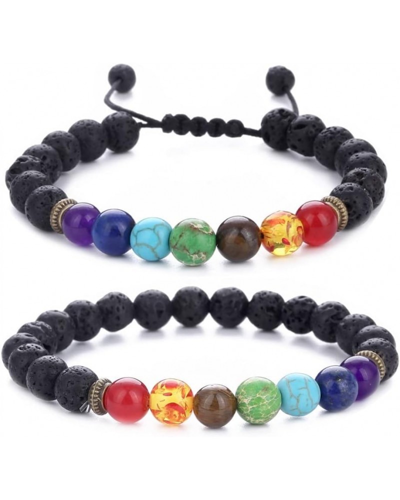 Beads Bracelet Adjustable Bracelet Braided Yoga Beads Bracelet 8mm Lava Rock 7 Chakras Diffuser Lava Chakra Set $9.53 Bracelets