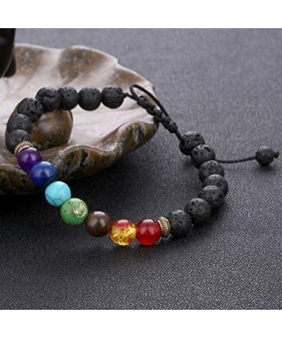 Beads Bracelet Adjustable Bracelet Braided Yoga Beads Bracelet 8mm Lava Rock 7 Chakras Diffuser Lava Chakra Set $9.53 Bracelets