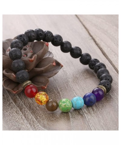 Beads Bracelet Adjustable Bracelet Braided Yoga Beads Bracelet 8mm Lava Rock 7 Chakras Diffuser Lava Chakra Set $9.53 Bracelets