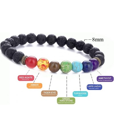 Beads Bracelet Adjustable Bracelet Braided Yoga Beads Bracelet 8mm Lava Rock 7 Chakras Diffuser Lava Chakra Set $9.53 Bracelets