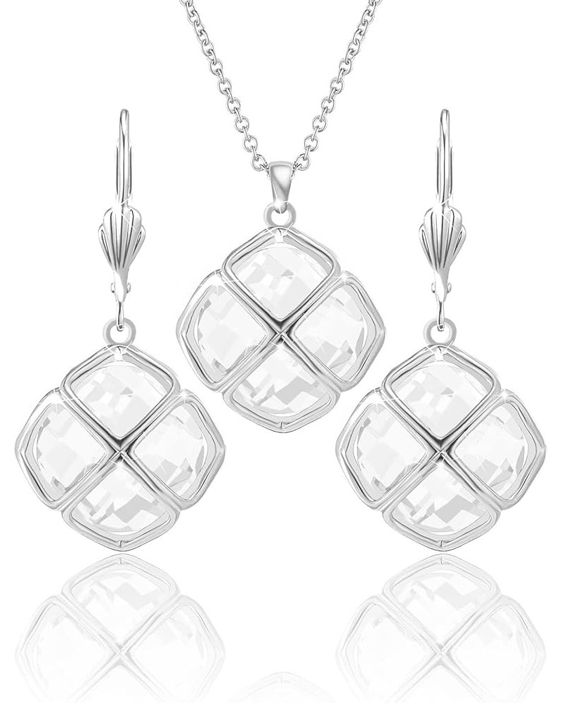 14MM Crystal Pendant Dangle Necklace Earrings Sets for Women Glod Plated Costume Jewelry Apr-Diamond-White Gold $14.28 Jewelr...