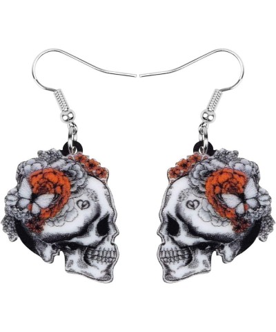 Cute Halloween Sugar Skull Earrings Dangle Acrylic Day of the Dead Decor Gifts for Women Girls Festival Charms Shadow $6.62 E...