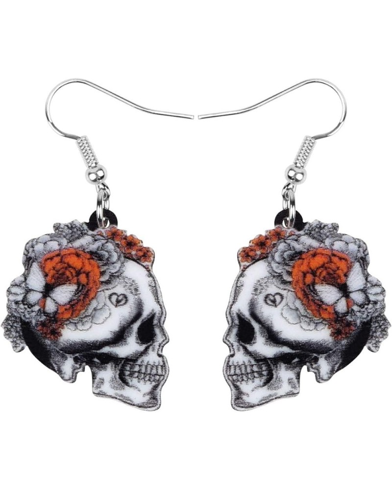 Cute Halloween Sugar Skull Earrings Dangle Acrylic Day of the Dead Decor Gifts for Women Girls Festival Charms Shadow $6.62 E...