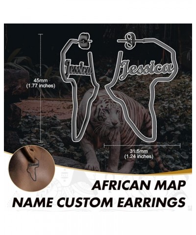 African Earrings for Women, Gold Africa Map Earring with Custom Name, Platinum/Black Minimalist Ethnic Style Dangle Drop Stat...