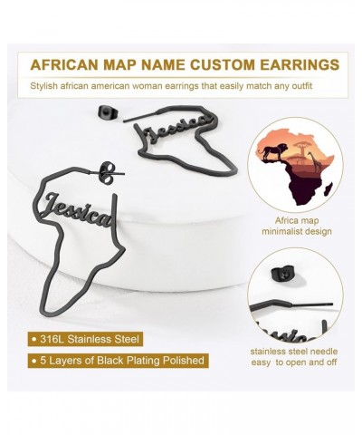 African Earrings for Women, Gold Africa Map Earring with Custom Name, Platinum/Black Minimalist Ethnic Style Dangle Drop Stat...