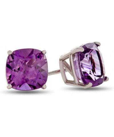 Solid 10k White Gold or 7x7mm Cushion-Cut Stone Post-With-Friction-Back Stud Earrings Amethyst White Gold $36.75 Earrings